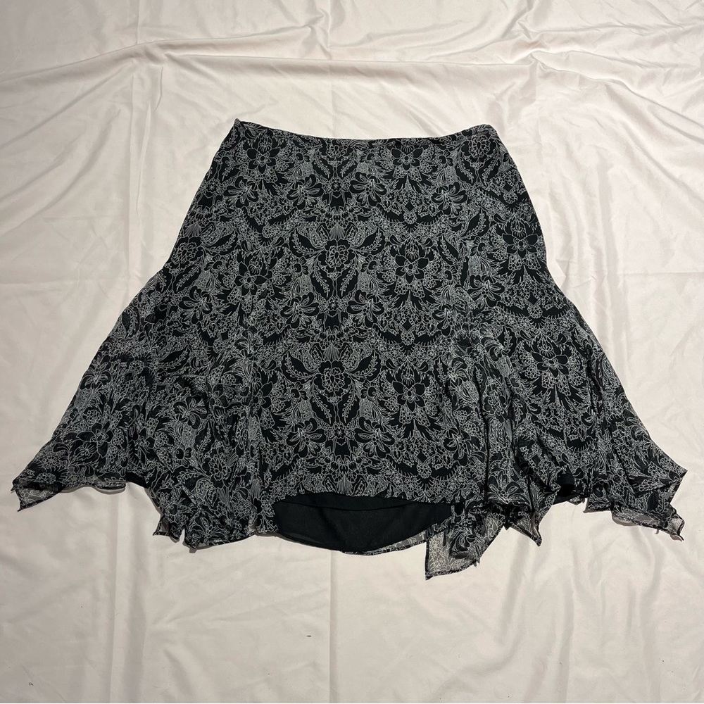 100% Silk B&W Floral Flowy Fairy Skirt